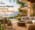 Luxury outdoor living room layout with seating, coffee table, pergola and pool for terrace, garden and courtyard ideas